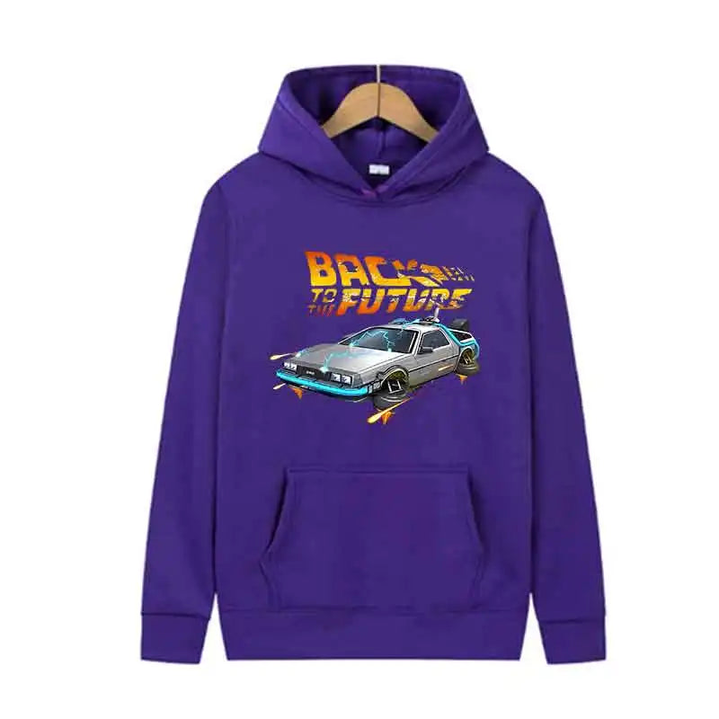 Back To The Future Retro DeLorean Car Print Hoodie Long Sleeve Tops
