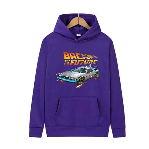 Back To The Future Retro DeLorean Car Print Hoodie Long Sleeve Tops