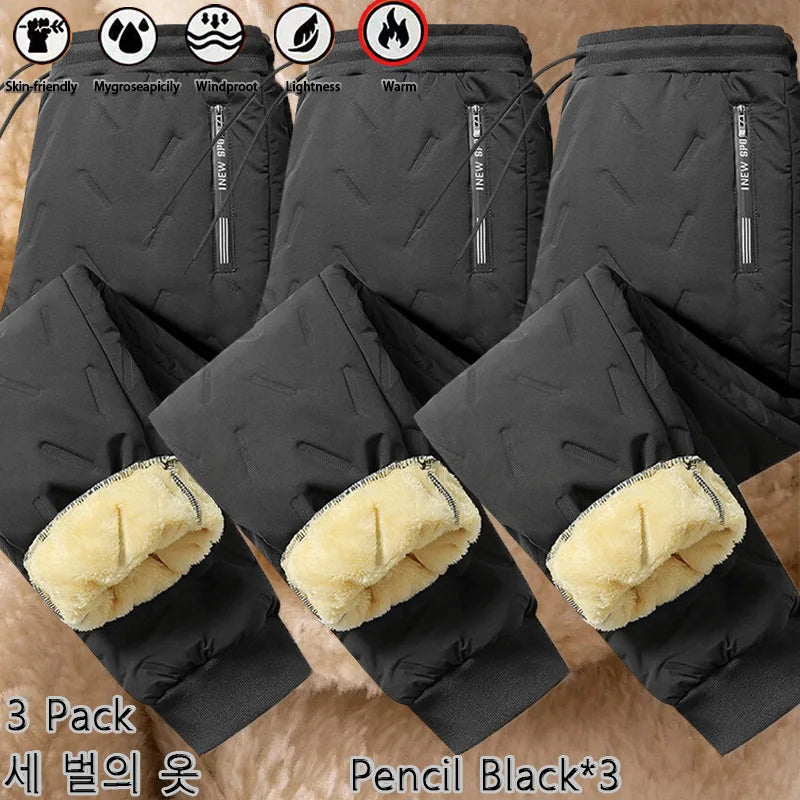 3 Pack Winter Men Plush Thick Fleece Waterproof Pants Windproof Casual