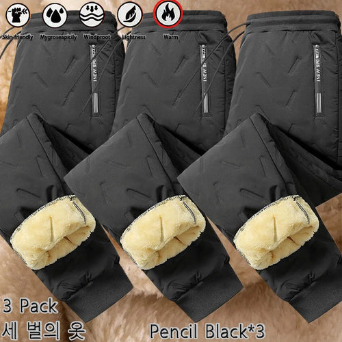 3 Pack Winter Men Plush Thick Fleece Waterproof Pants Windproof Casual