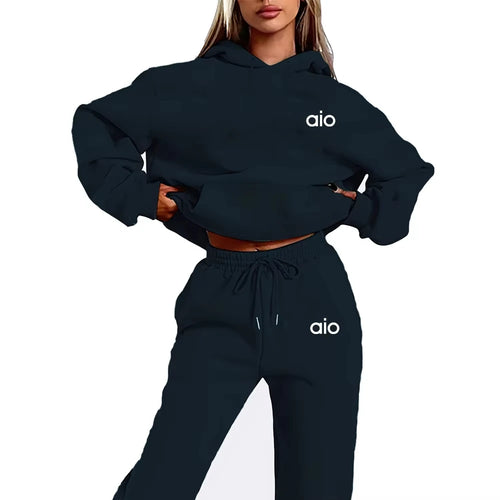 ai Printing High Quality Women Monochrome Hooded Hoodie Set Casual