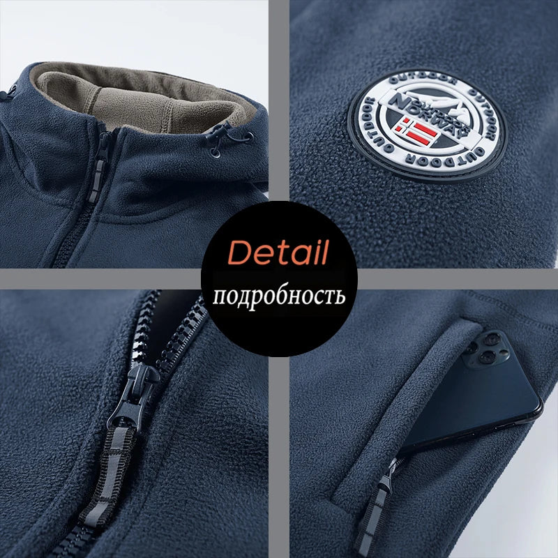 2025 Fleece Men's Coat Thickened Warm Windproof Loose Outdoor Collar