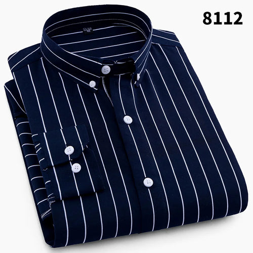 Hot New Men's Formal Shirts Long Sleeve Anti-Wrinkle Office Striped