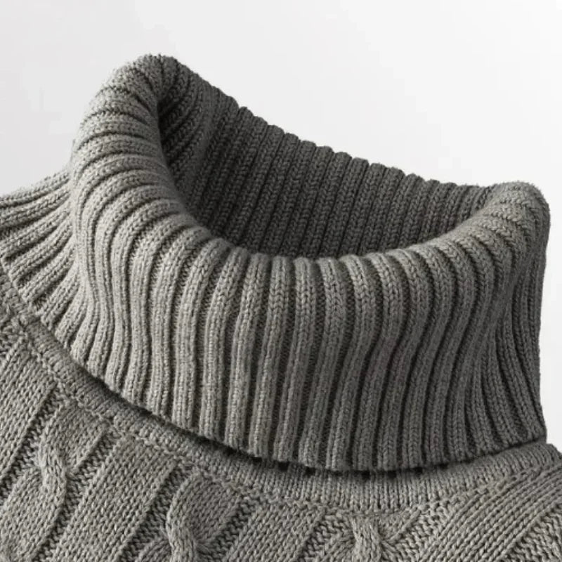 Men's High Neck Sweater Solid Color Pullover Knitted Warm Casual