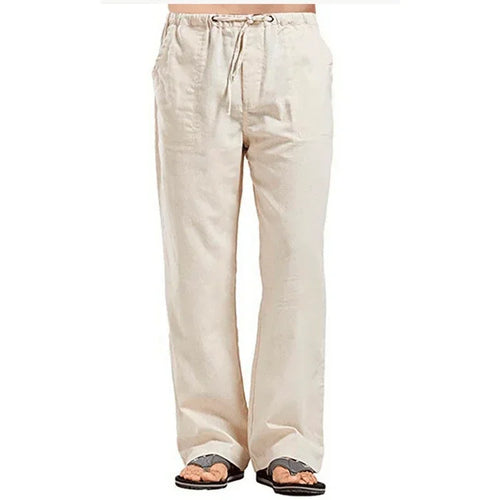 Men's Cotton Linen Pants Summer Solid Color Breathable Linen Trousers