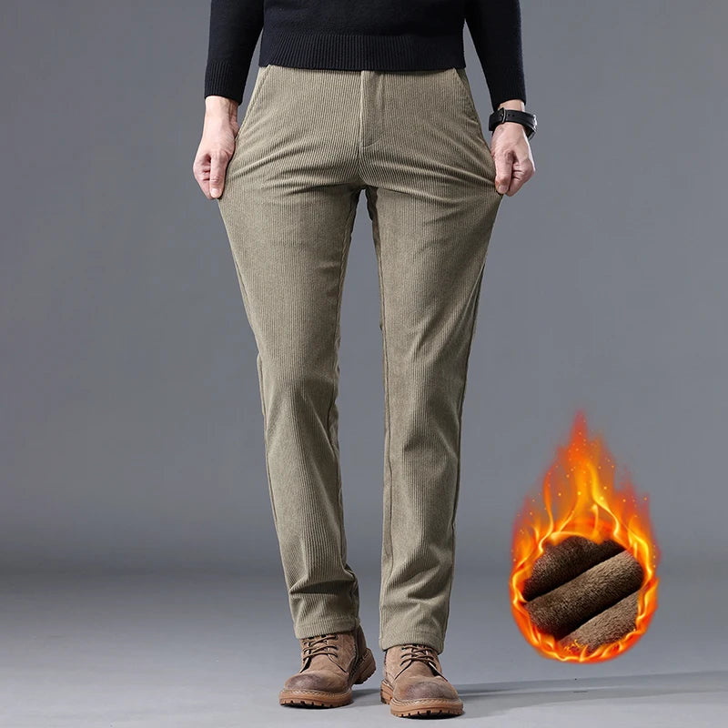 Khaki Black Gray Fleece Men's Corduroy Casual Pants Chenille Thick