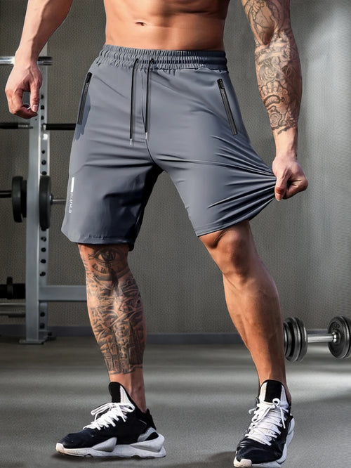 Men's solid color shorts, with zipper pockets, casual elastic