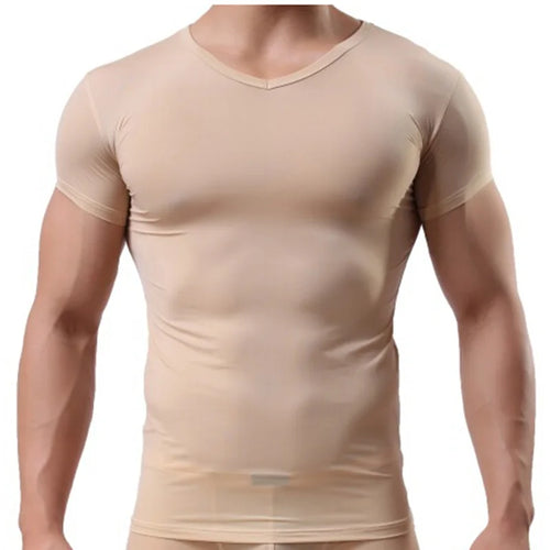 Men's Sheer Undershirts Man Ice Silk Mesh See through Basics Shirts