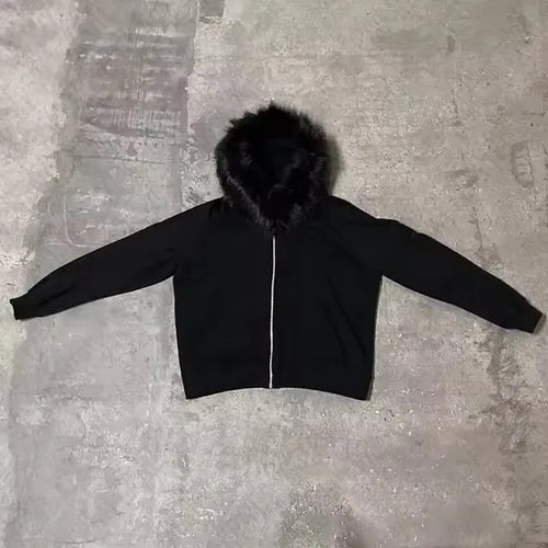 Fluffy Hat Hoodie Solid Color Casual Long Sleeve Hoodie Retro Coat