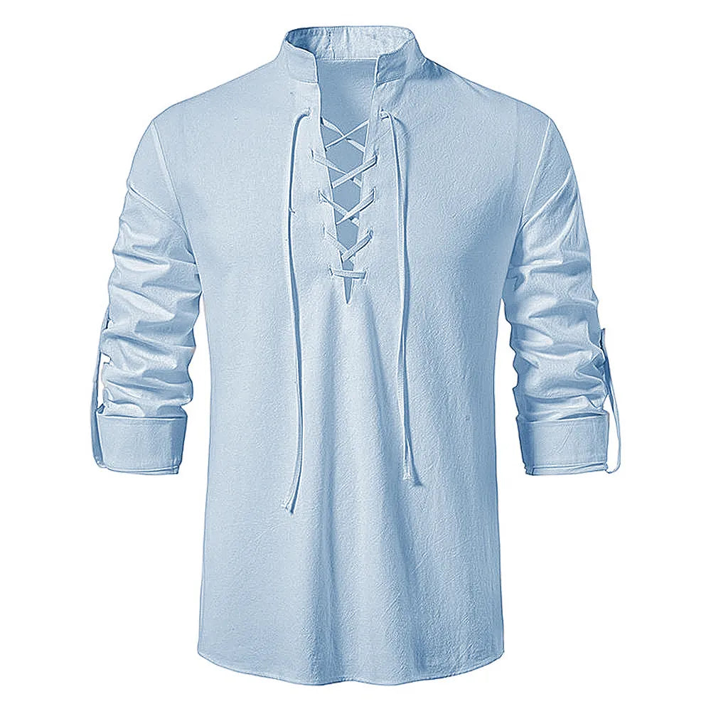 2023 New Men's Casual Blouse Cotton Linen Shirt Tops Long Sleeve Tee