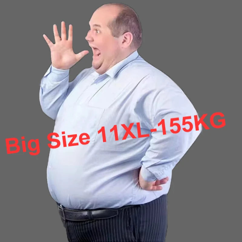 Plus Size 11XL 10XL 9XL New Men's Social Shirt Long Sleeve Slim Fit