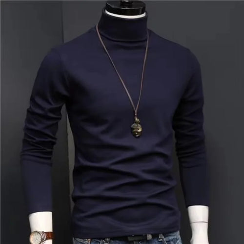 Autumn Winter Mens Turtleneck Sweaters Casual Thermal Long Sleeve Slim