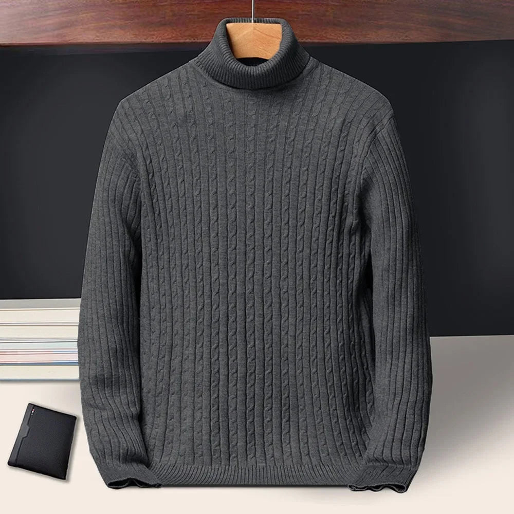 New Men's Turtleneck Sweaters Autumn Knitted Striped Streetwear Warm