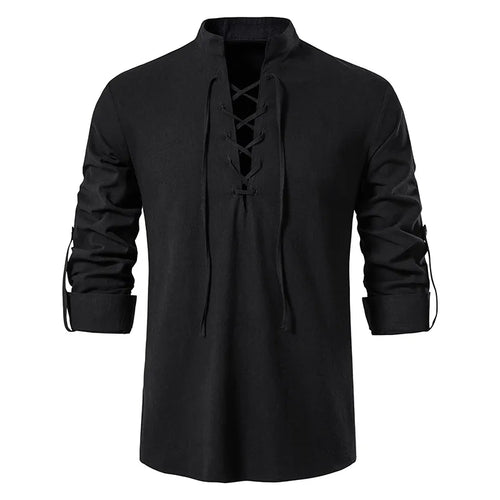 2023 New Men's Casual Blouse Cotton Linen Shirt Tops Long Sleeve Tee