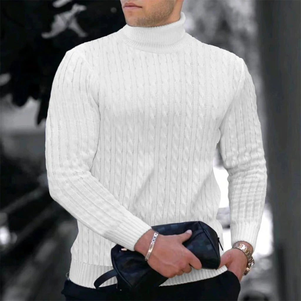 Autumn Winter New Men's Knit Sweater High Neck Warmth Fashion Solid
