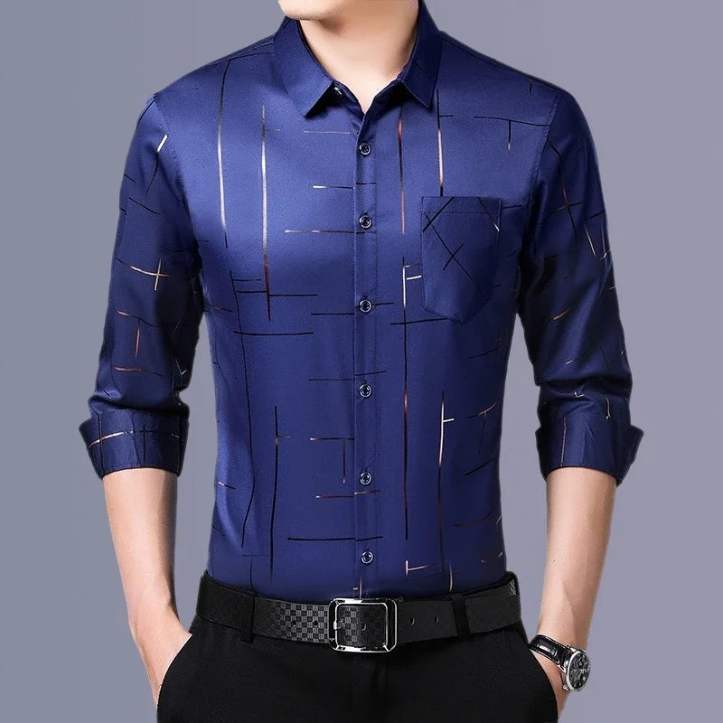 Men's Casual and Fashionable Long Sleeved Printed Shirt, Non Ironing