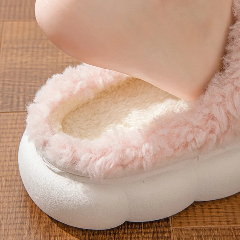 Winter Warm Fur Slippers for Women Cute bow House Non Slip Soft Shoes