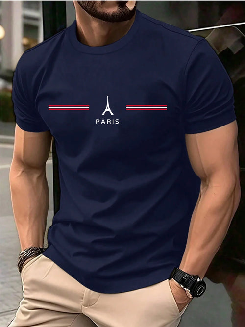 Men's 100% pure cotton summer loose oversized casual Paris letter