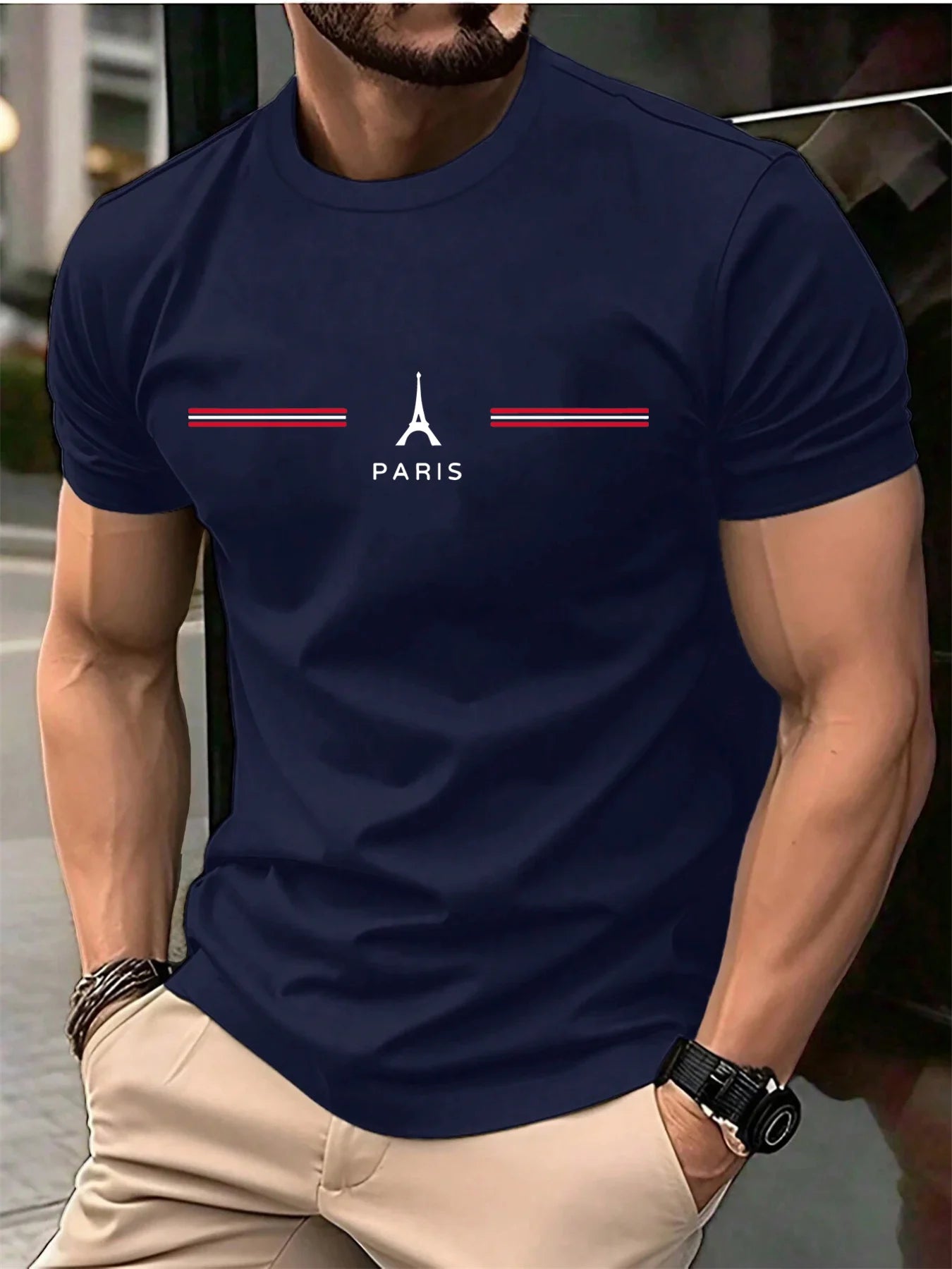 Men's 100% pure cotton summer loose oversized casual Paris letter