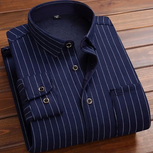 2024 Men's Winter Warm Long Sleeve Plaid Shirts Flannel Fur Lined