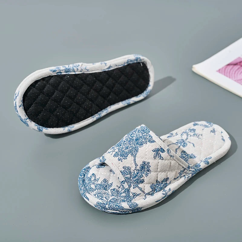 Home Slippers Soft Cotton Floral Floor Shoes Fashion Lightweight