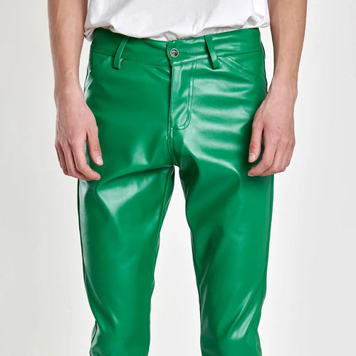 Men's Fashion Rock Style PU Leather Pants Night Club Dance Pants Men's