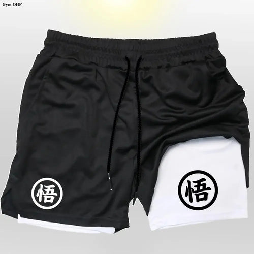 Goku Anime Running Shorts Men Fitness Gym Training 2 in 1 Sports