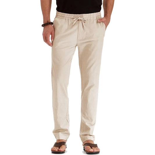 Men's Spring Summer New Cotton Linen Long Pants Vacation Hawaii Casual