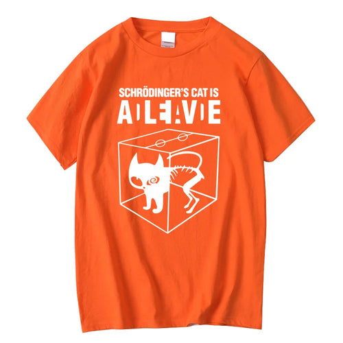 Men's T-shirt Top Quality Cotton Schrodinger's Cat Print Summer Short
