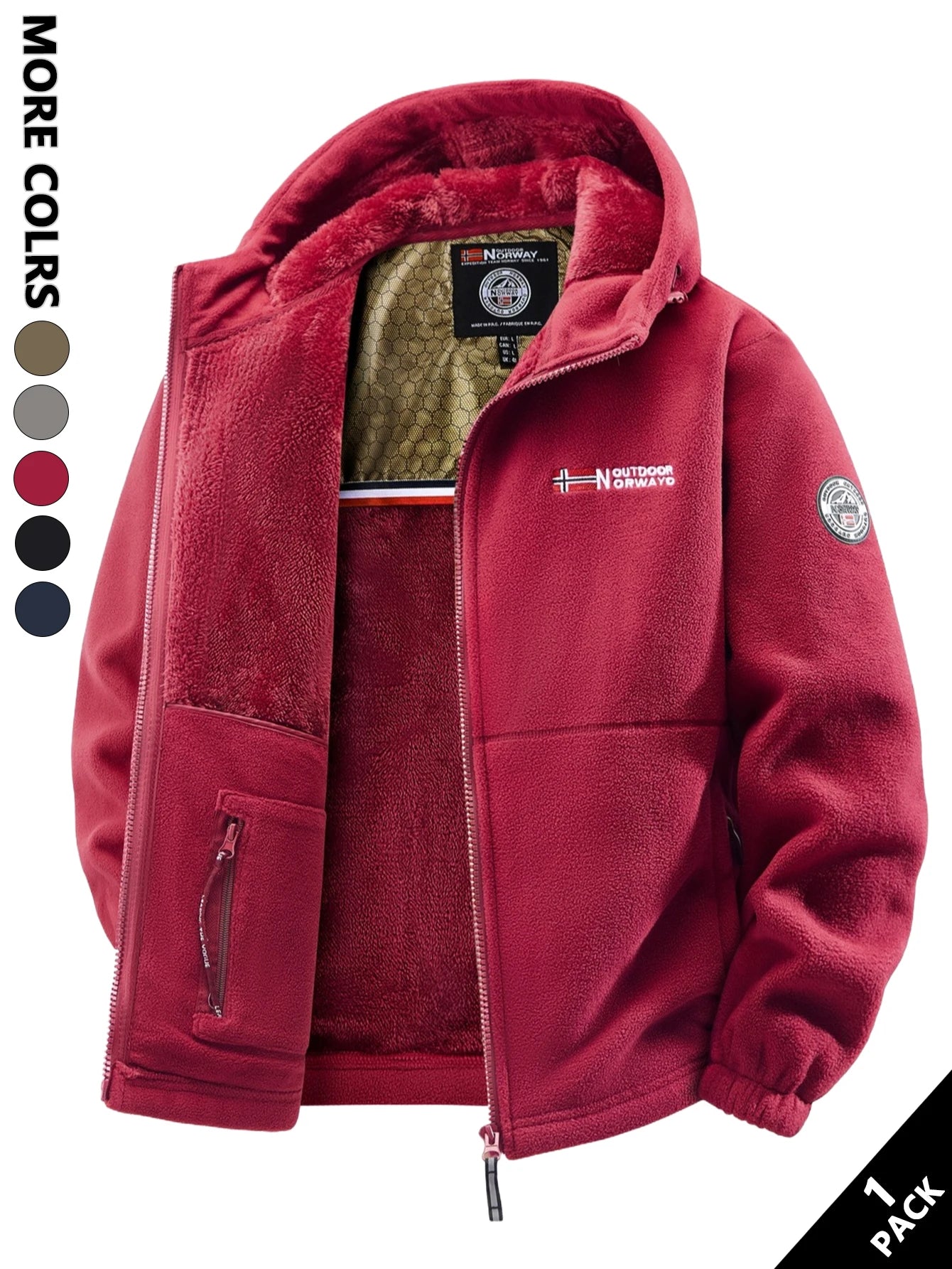 Men's Winter Fleece Hooded Jacket, Windproof and Warm, Suitable for