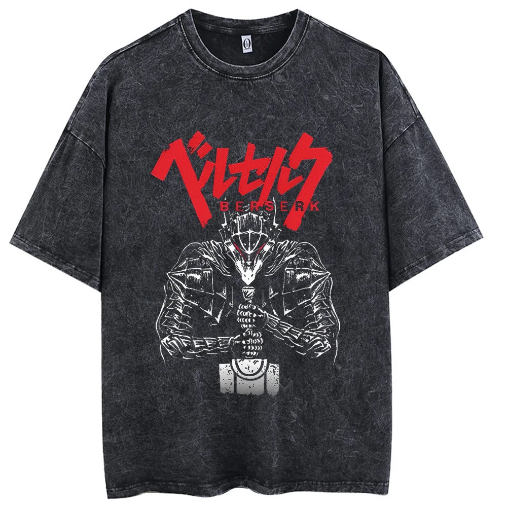 Hip Hop Men Streetwear T-Shirt Retro Vintage Washed Anime Graphic T