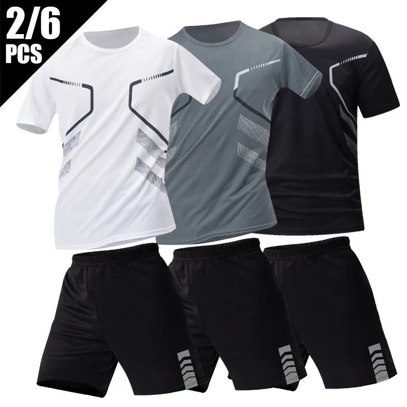 2/6 Pack Plus Size Men's Quick-drying Short-sleeved Shorts Suit Men's