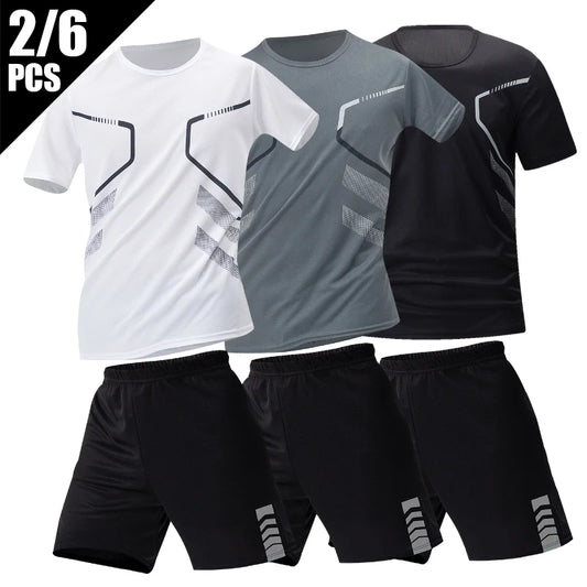 2/6 Pack Plus Size Men's Quick-drying Short-sleeved Shorts Suit Men's