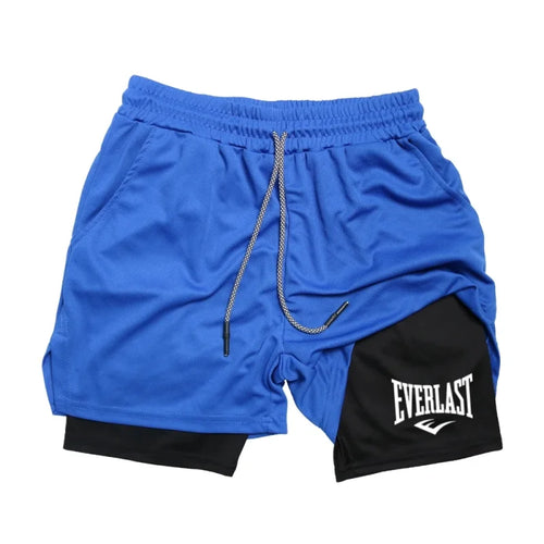 Men's compression gym shorts, EVERLAST printed sports pants, double