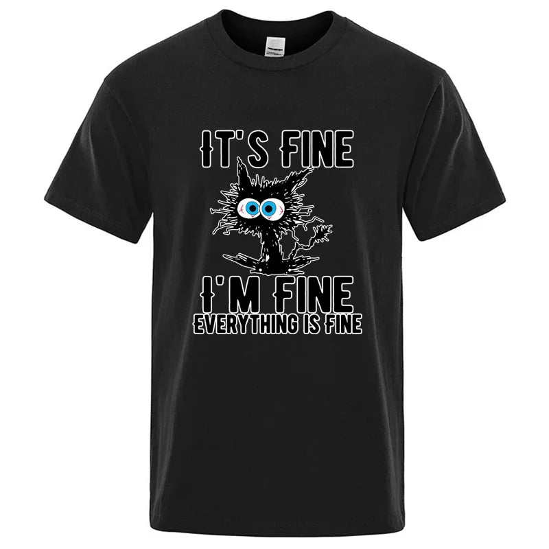 Men's High Quality T-shirt 100% Cotton Funny Cool Cat Printed T-shirt