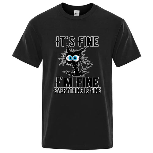 Men's High Quality T-shirt 100% Cotton Funny Cool Cat Printed T-shirt