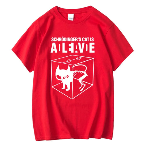 Men's T-shirt Top Quality Cotton Schrodinger's Cat Print Summer Short