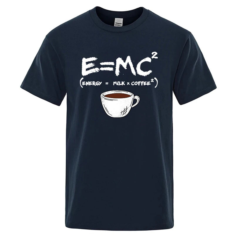 Summer Men's T-shirt 100% Cotton Casual Funny Energy=Milk+Coffee Print