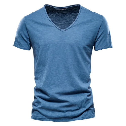 Brand Quality 100% Cotton Men T-shirt V-neck Fashion Design Slim Fit