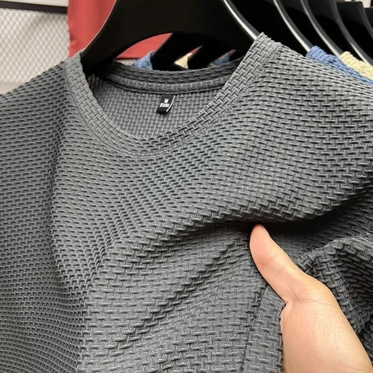 Men's Short Sleeve Mesh Bamboo Ice Silk T-shirt Casual Versatile