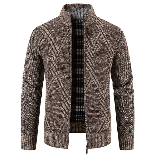 Winter Men's Fleece Cardigan Christmas Knit Sweater Coat Business
