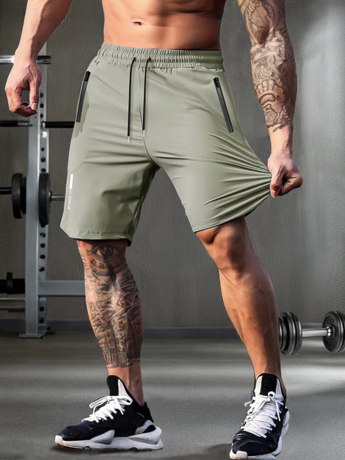 Men's solid color shorts, with zipper pockets, casual elastic