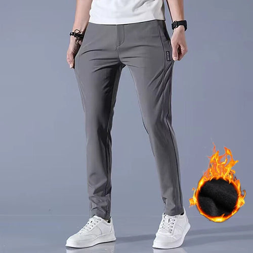 2024Winter velvet Casual Pants Men Thick Business Stretch Slim Elastic