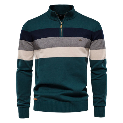 AIOPESON Men's Patchwork Pullover Sweater Cotton Casual Zipper Mock