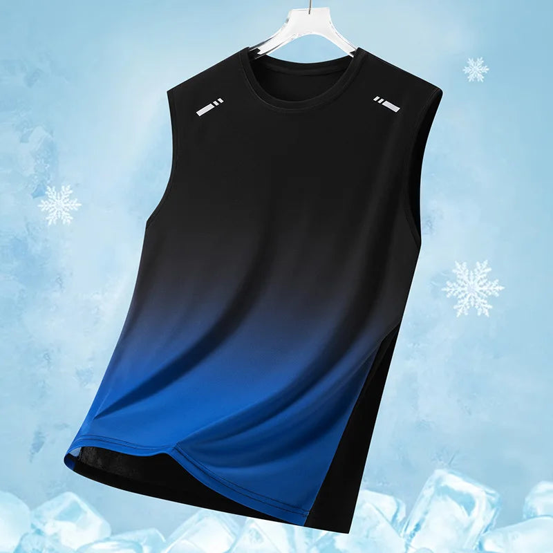 Men's Gradient Sports Vest Lightweight Sleeveless round Neck T-Shirt