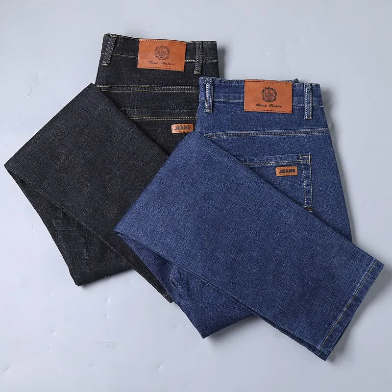 Men's Soft Straight Denim Pants 2025 Autumn Classic Business Black