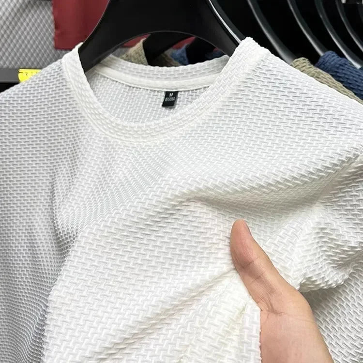 Men's Short Sleeve Mesh Bamboo Ice Silk T-shirt Casual Versatile