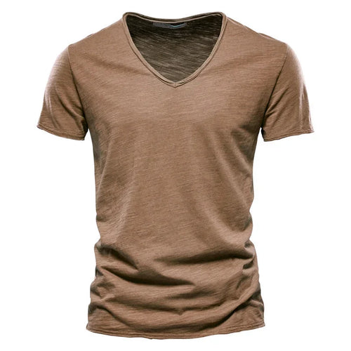 Brand Quality 100% Cotton Men T-shirt V-neck Fashion Design Slim Fit