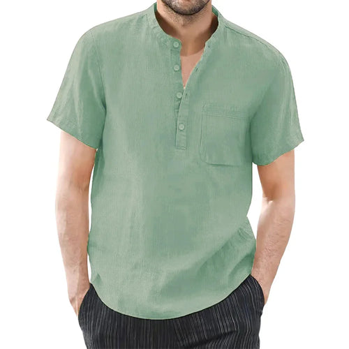 Men's Short Sleeve T-shirt Cotton and Linen Casual Men T-shirt Solid