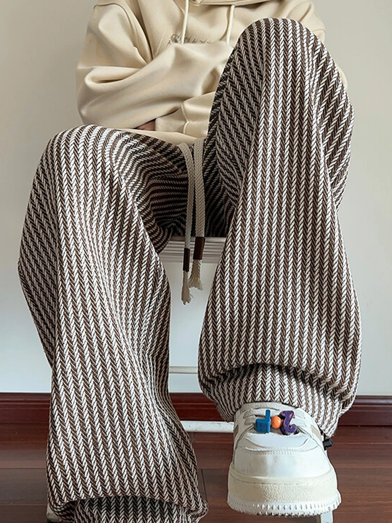 Men's autumn casual striped pants, woven pants, with drawstring